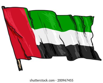hand drawn, sketch, illustration of flag of United Arab Emirates
