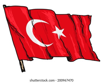 hand drawn, sketch, illustration of flag of Turkey