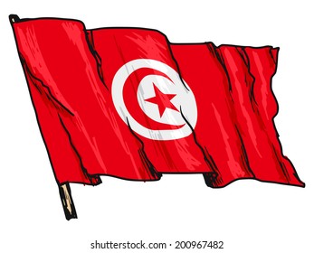 hand drawn, sketch, illustration of flag of Tunisia