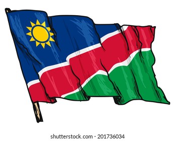 hand drawn, sketch, illustration of flag of Namibia