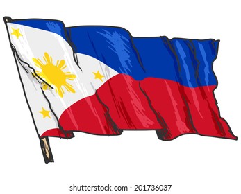 hand drawn, sketch, illustration of flag of Philippines