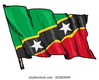 hand drawn, sketch, illustration of flag of Saint Kitts and Nevis