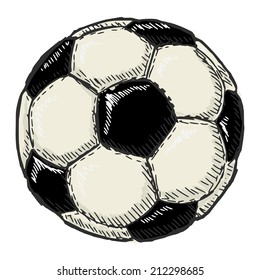 hand drawn, sketch illustration of football ball