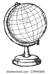 hand drawn, sketch illustration of globe