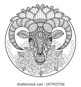 Elephant Doodle Style Coloring Page Antistress Stock Vector (Royalty ...