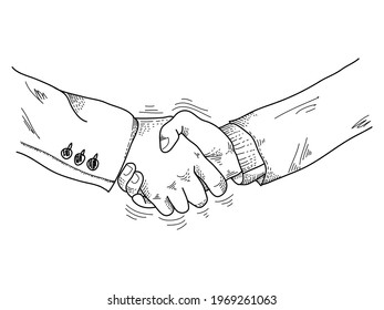 Hand drawn sketch illustration of a handshake. Shaking hands business on comic style. isolated on white background. doodle vector illustration