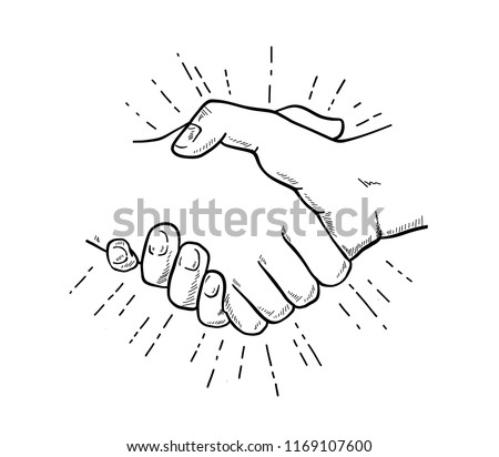 Hand drawn sketch illustration of a handshake, partnership concept.