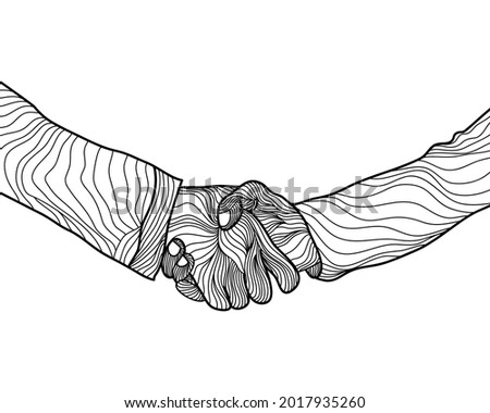 Hand drawn sketch illustration of a handshake. Shaking hands business on line art style. isolated on white background. doodle vector illustration