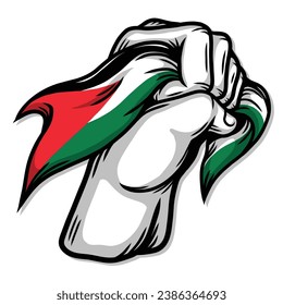 hand drawn sketch illustration of hand holding fish with palestine flag solidarity
