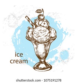 Hand drawn sketch illustration ice cream on a white background