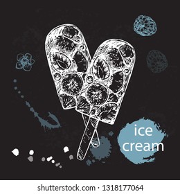 Hand drawn sketch illustration ice cream on a black background