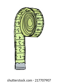 hand drawn, sketch illustration of measuring tape