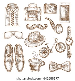 hand drawn sketch illustration of men's accessories