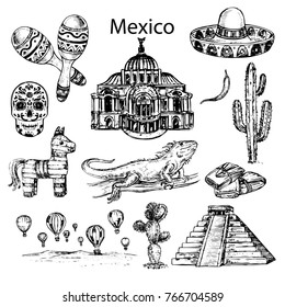 Hand drawn sketch illustration Mexico