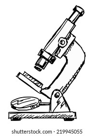 hand drawn, sketch illustration of microscope