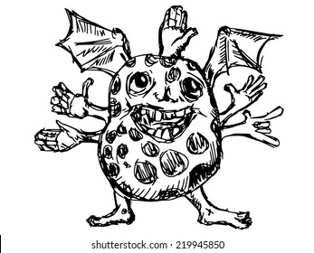 hand drawn, sketch illustration of monster