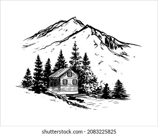 Hand Drawn Sketch Illustration Mountain Landscape Stock Vector (Royalty ...
