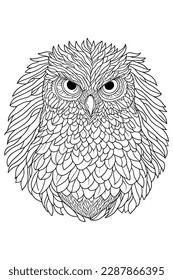 Hand drawn sketch illustration of owl. Coloring page for kids and adults. 