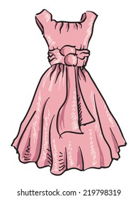 hand drawn, sketch illustration of pink dress