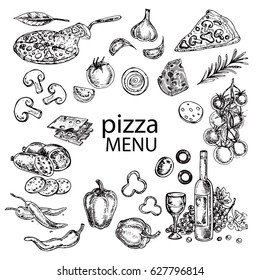 hand drawn sketch illustration pizza menu