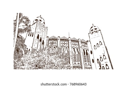 Hand drawn sketch illustration of The Plaza Monumental de Barcelona in the city of Barcelona, Catalonia, Spain in vector