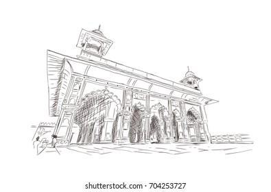 Hand drawn sketch illustration of red fort in new Delhi in vector.