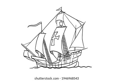 Hand Drawn Sketch Illustration Of Santa Maria Ship