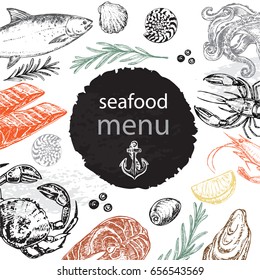 Hand drawn sketch illustration of seafood