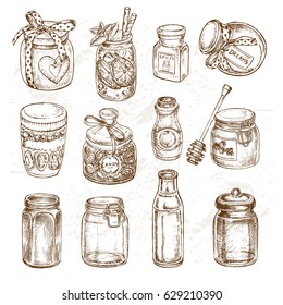 hand drawn sketch illustration set jars