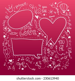 Hand drawn sketch illustration - Speech Bubbles. Love