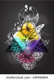 Hand drawn sketch illustration. Tattoo style. Us for Invitations, flyers, postcards, smartphone covers, etc.