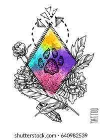 Hand drawn sketch illustration. Tattoo style. Us for Invitations, flyers, postcards, smartphone covers, etc.