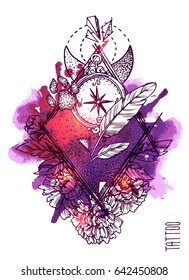 Hand drawn sketch illustration. Tattoo style. Us for Invitations, flyers, postcards, smartphone covers, etc.