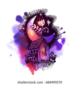 Hand drawn sketch illustration. Tattoo style. Us for Invitations, flyers, postcards, smartphone covers, etc.