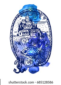 Hand drawn sketch illustration. Tattoo style. Us for Invitations, flyers, postcards, smartphone covers, etc.