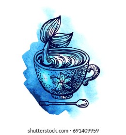 Hand drawn sketch illustration. Tattoo style. Us for Invitations, flyers, postcards, smartphone covers, etc.