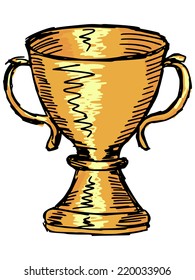 hand drawn, sketch illustration of trophy cup