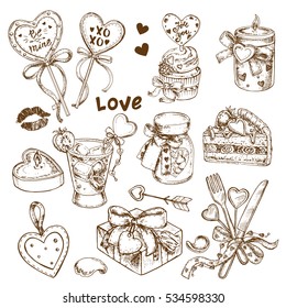 hand drawn sketch illustration Valentine's Day