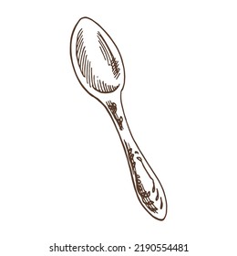 Hand drawn sketch illustration. Vector monochrome vintage spoon. Suitable for postcard, calendar, holiday invitation, wrapping paper. 