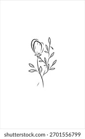 Handgezeichnete Skizze Illustration Vektor in Linie Kunst Stil eleganten Strauß mit Knospenblume und Kräutern. Geeignet zum Färben von Büchern, Karten, Verpackungen und Dekoren.