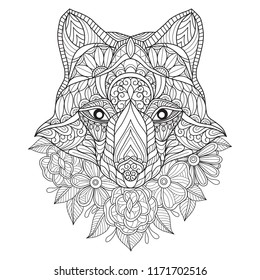 Hand Drawn Sketch Illustration Wolf Flower Stock Vector (Royalty Free ...