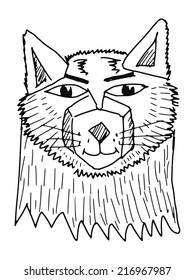 hand drawn, sketch illustration of wolf