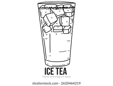Hand drawn sketch of Indonesian iced tea, black ink, sweet drink