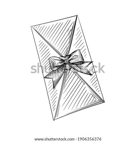 Hand drawn sketch of invitation envelope for wedding on a white background. Wedding theme. Celebration and festivities. Accessories for wedding
