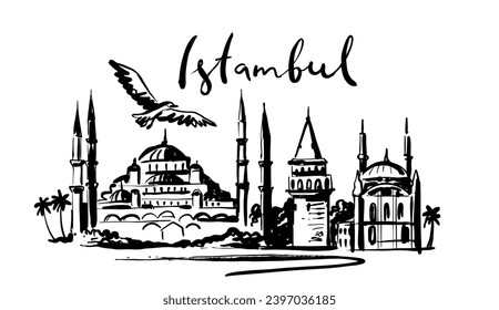 Hand drawn sketch of Istanbul. Blue Mosque Drawing