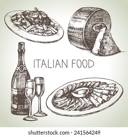 Hand drawn sketch Italian food set.Vector illustration 