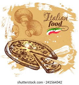 Hand Drawn Sketch Italian Food Background.Vector Illustration. Restaurant Menu Design 