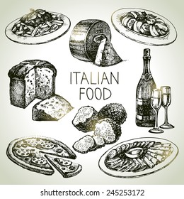 Hand Drawn Sketch Italian Food Set.Vector Illustration 