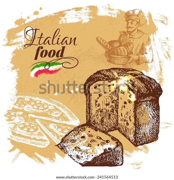 イタリア料理の背景に手描きのスケッチ ベクターイラスト レストランのメニューデザイン のベクター画像素材 ロイヤリティフリー