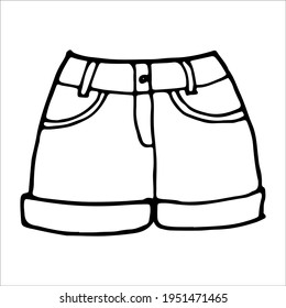 Hand drawn sketch jeans shorts. Simple vector isolated outline